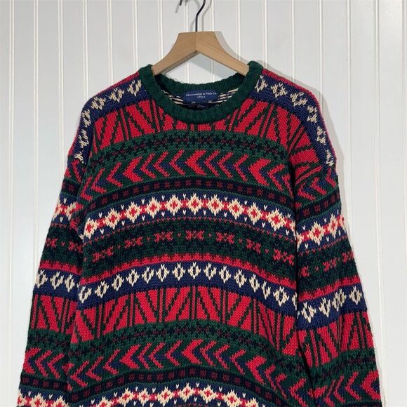 Vintage Abercrombie & Fitch 1892 Sweater Men’s M Fair Isle Knit 90s Coogi Style - Picture 2 of 9